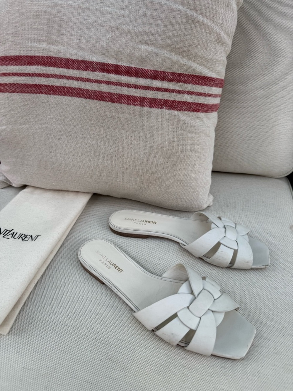 Sz39 Saint Laurent Tribute Sandals in Smooth Leather White - Picture 3 of 13